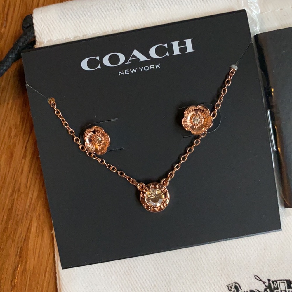 Coach Open Circle Pendant & Rose Stud Earrings Set - Picture 2 of 3